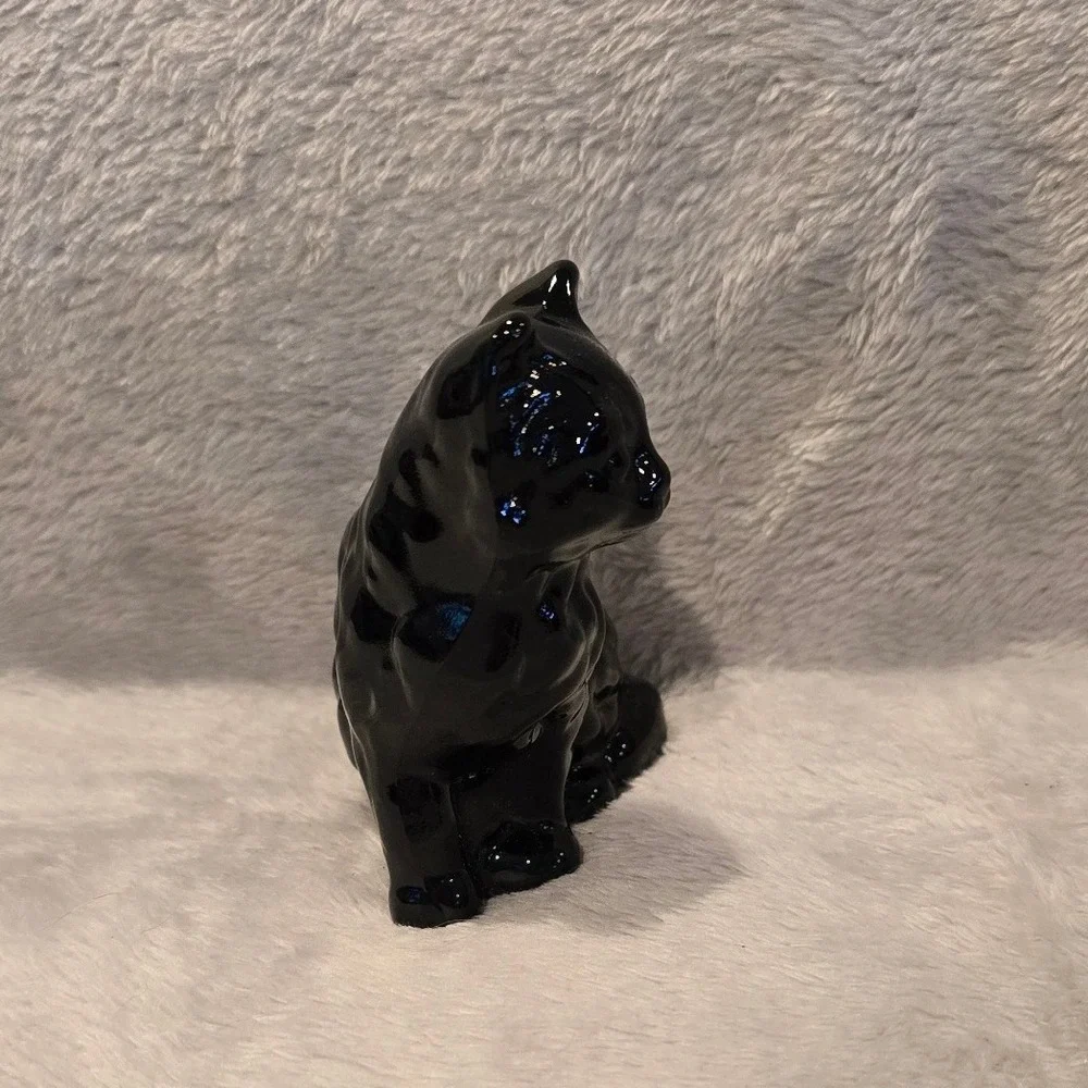 Mosser Black Glass Sitting Cat Figurine Glossy Home‎ Decor